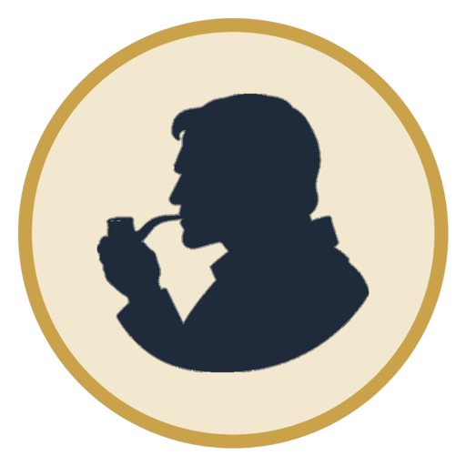 Ed, a pipe-smoking figure in profile, the series mark of Hearth & Pipe
